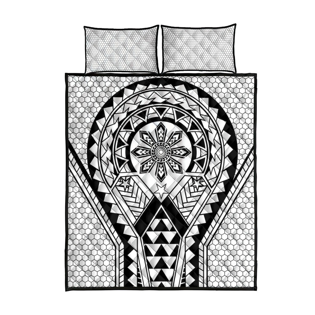 Philippines Batok Tribal Inspired Tattoo White Quilt Bed Set LT05 - Polynesian Pride