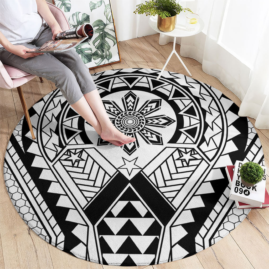 Philippines Batok Tribal Inspired Tattoo White Round Carpet LT05 - Polynesian Pride