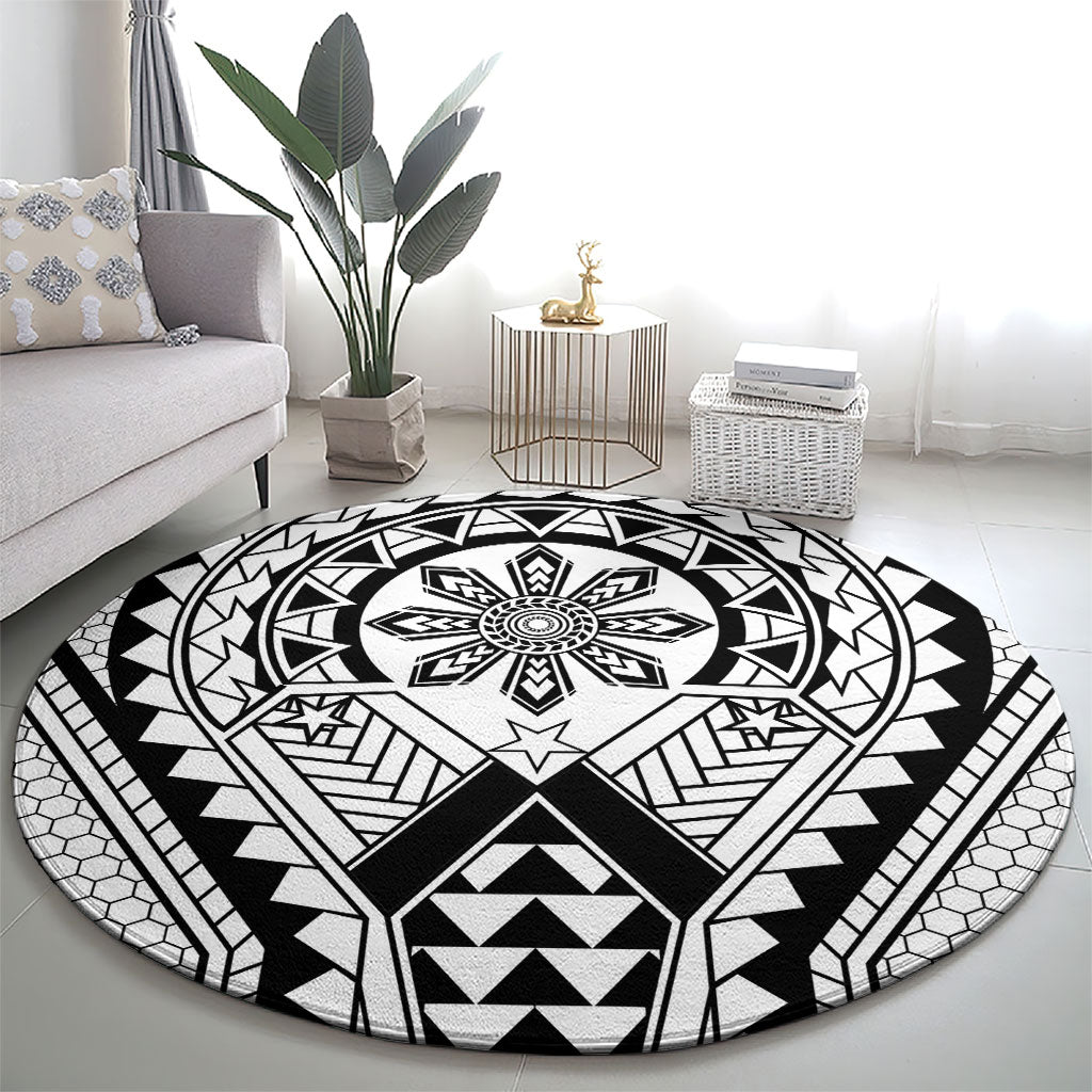 Philippines Batok Tribal Inspired Tattoo White Round Carpet LT05 - Polynesian Pride