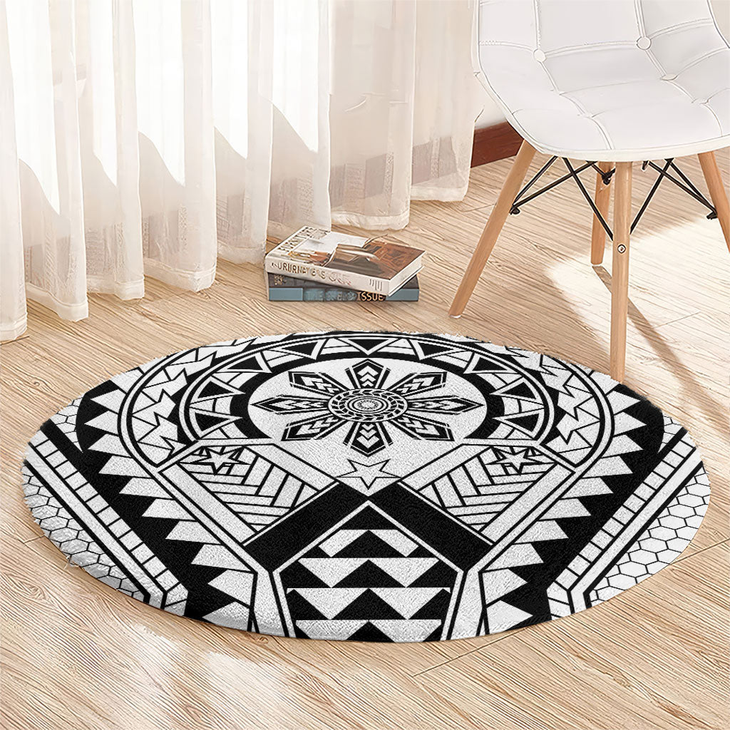 Philippines Batok Tribal Inspired Tattoo White Round Carpet LT05 - Polynesian Pride