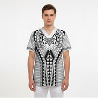 Philippines Batok Tribal Inspired Tattoo White Scrub Top LT05 - Polynesian Pride