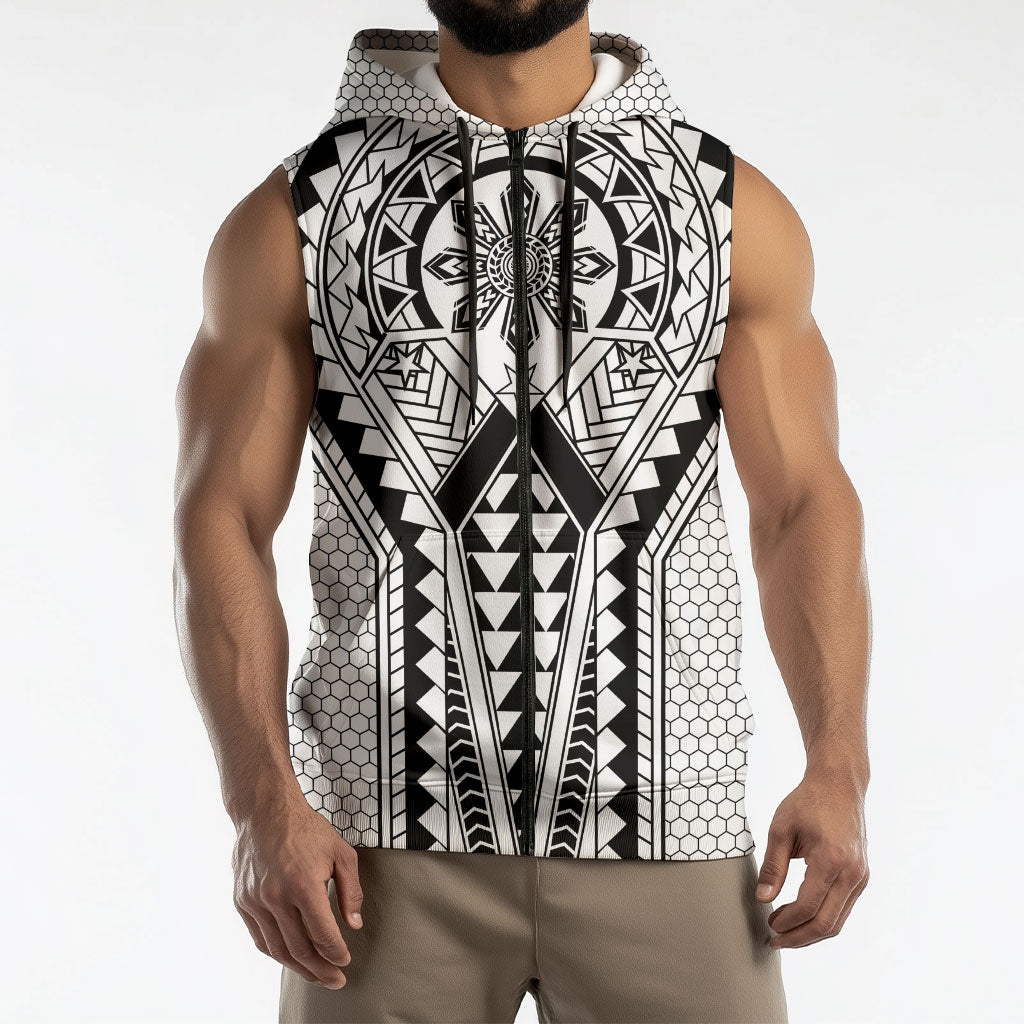 Philippines Batok Tribal Inspired Tattoo White Sleeveless Zip Hoodie LT05 - Polynesian Pride