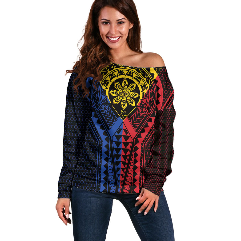 Philippines Batok Tribal Inspired Tattoo Off Shoulder Sweater LT05 Women Multicolor - Polynesian Pride