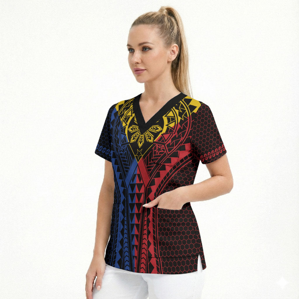 Philippines Batok Tribal Inspired Tattoo Scrub Top LT05 - Polynesian Pride