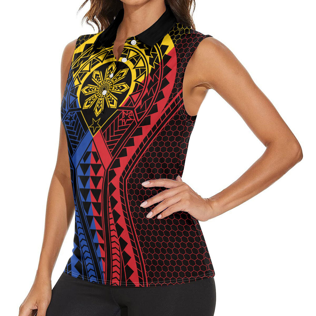 Philippines Batok Tribal Inspired Tattoo Women Sleeveless Polo Shirt LT05 - Polynesian Pride