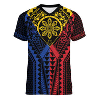 Philippines Batok Tribal Inspired Tattoo Women V-Neck T-Shirt LT05 Female Multicolor - Polynesian Pride