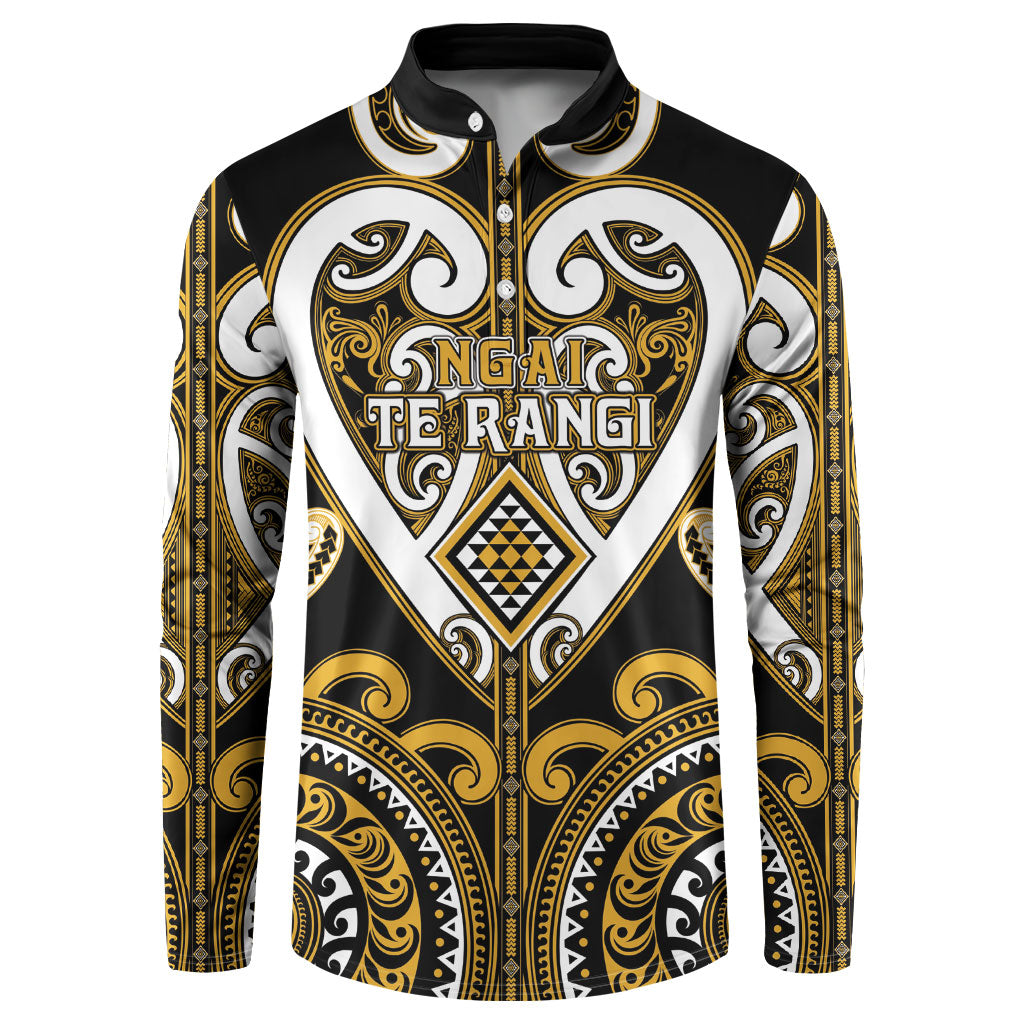 Custom Aotearoa Ngai Te Rangi Button Sweatshirt Maori Tribal Pattern LT05 Gold - Polynesian Pride