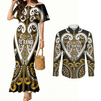 Custom Aotearoa Ngai Te Rangi Couples Matching Mermaid Dress and Long Sleeve Button Shirt Maori Tribal Pattern LT05 Gold - Polynesian Pride