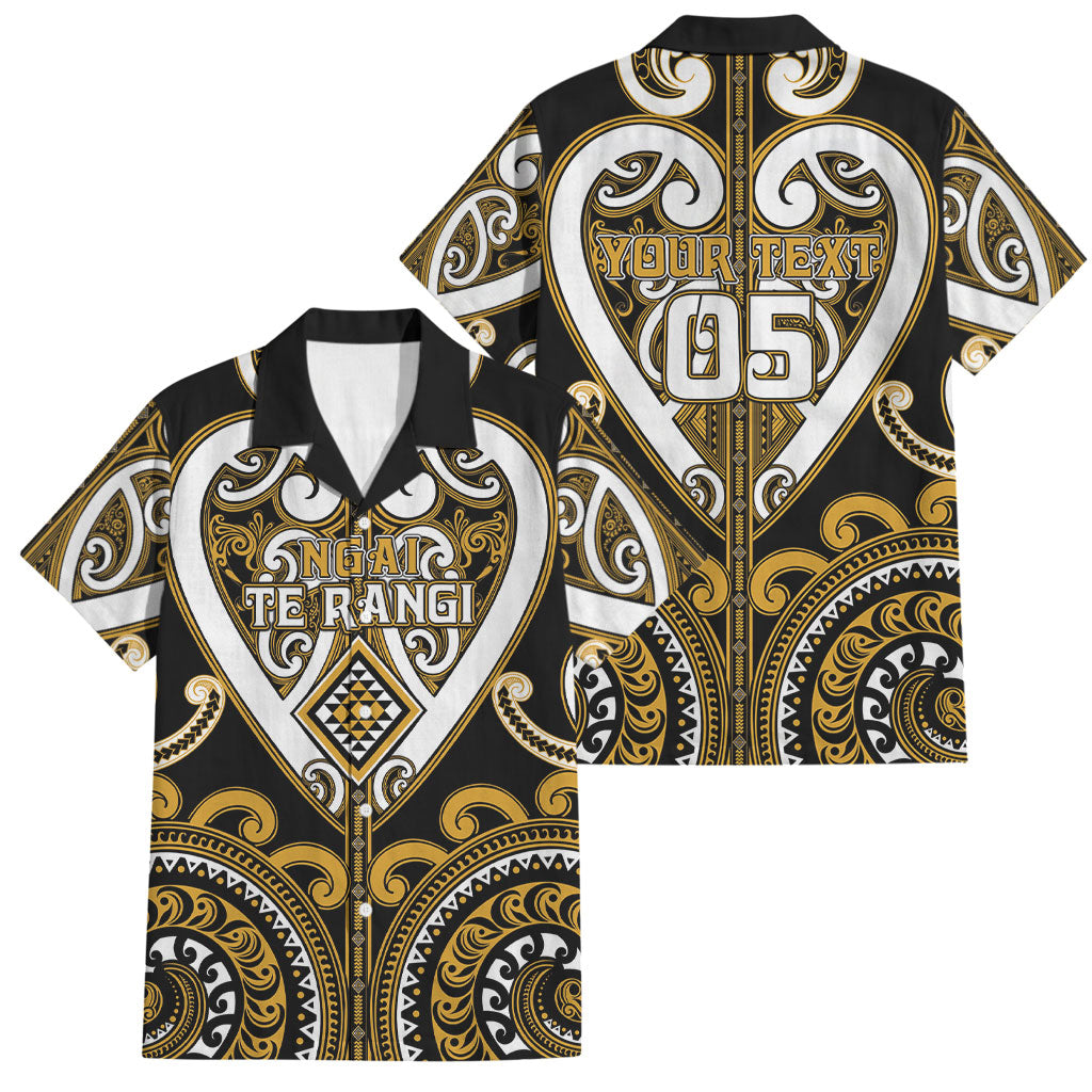 Custom Aotearoa Ngai Te Rangi Family Matching Off The Shoulder Long Sleeve Dress and Hawaiian Shirt Maori Tribal Pattern LT05 Dad's Shirt - Short Sleeve Gold - Polynesian Pride