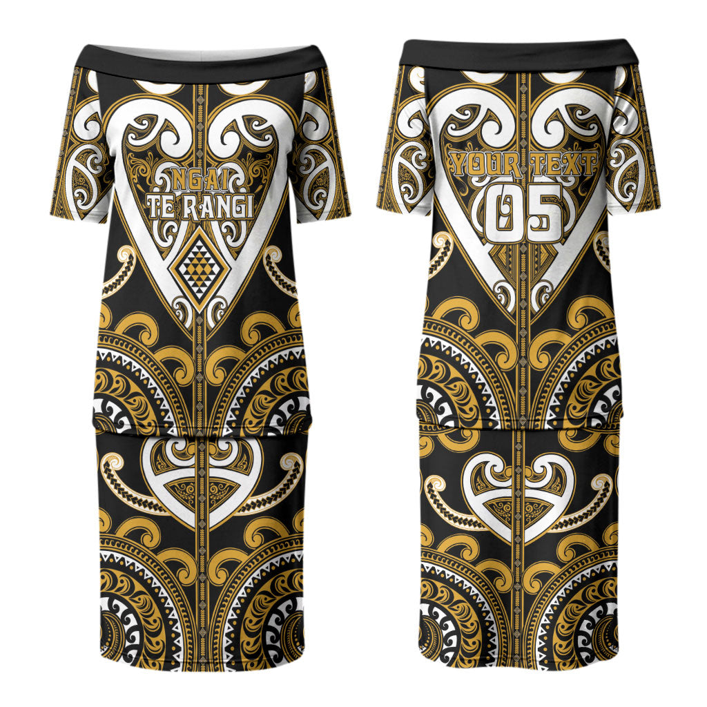 Custom Aotearoa Ngai Te Rangi Family Matching Puletasi and Hawaiian Shirt Maori Tribal Pattern LT05 Mom's Dress Gold - Polynesian Pride