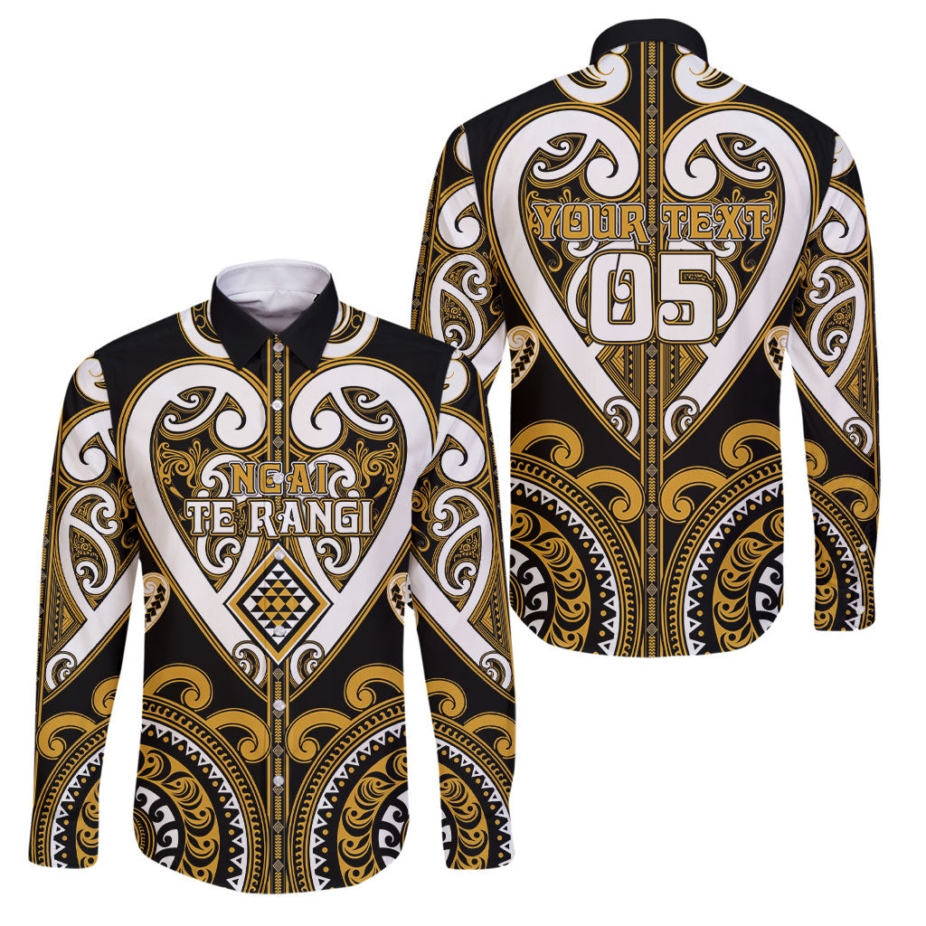 Custom Aotearoa Ngai Te Rangi Family Matching Summer Maxi Dress and Hawaiian Shirt Maori Tribal Pattern LT05 Dad's Shirt - Long Sleeve Gold - Polynesian Pride