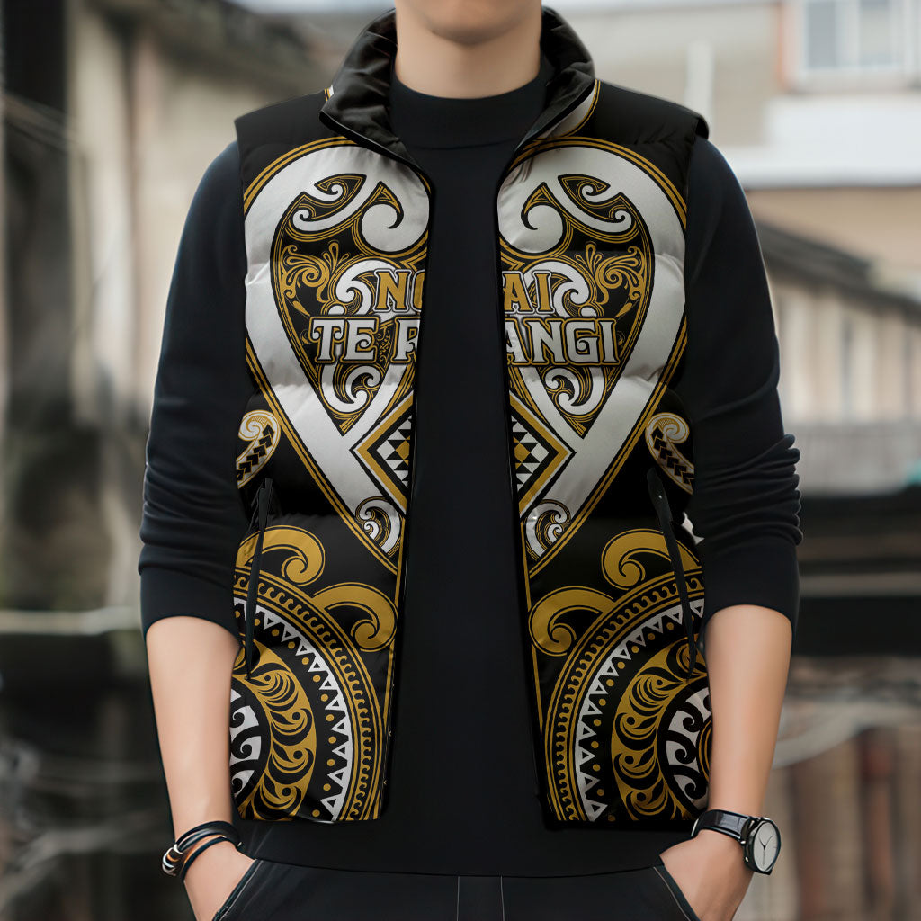 Custom Aotearoa Ngai Te Rangi Sleeveless Puffer Jacket Maori Tribal Pattern LT05 - Polynesian Pride