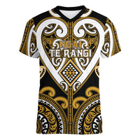 Custom Aotearoa Ngai Te Rangi Women V-Neck T-Shirt Maori Tribal Pattern LT05 Female Gold - Polynesian Pride
