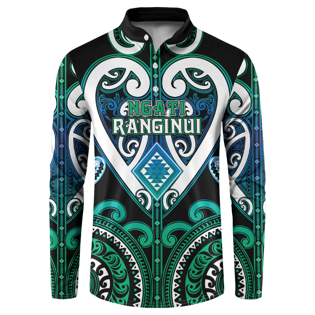 Custom Aotearoa Ngati Ranginui Button Sweatshirt Maori Tribal Pattern LT05 Cyan - Polynesian Pride