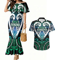 Custom Aotearoa Ngati Ranginui Couples Matching Mermaid Dress and Hawaiian Shirt Maori Tribal Pattern LT05 Cyan - Polynesian Pride