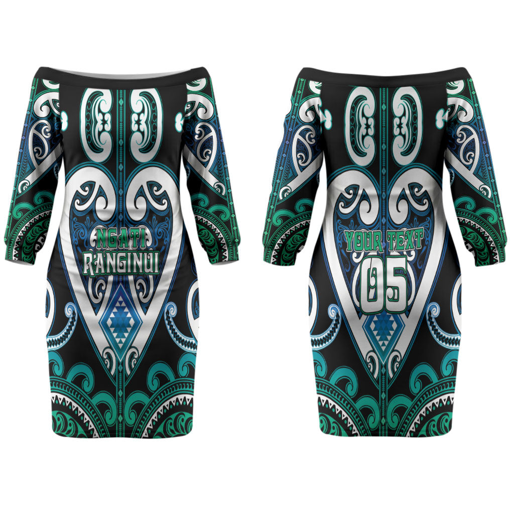 Custom Aotearoa Ngati Ranginui Couples Matching Off The Shoulder Long Sleeve Dress and Hawaiian Shirt Maori Tribal Pattern LT05 - Polynesian Pride