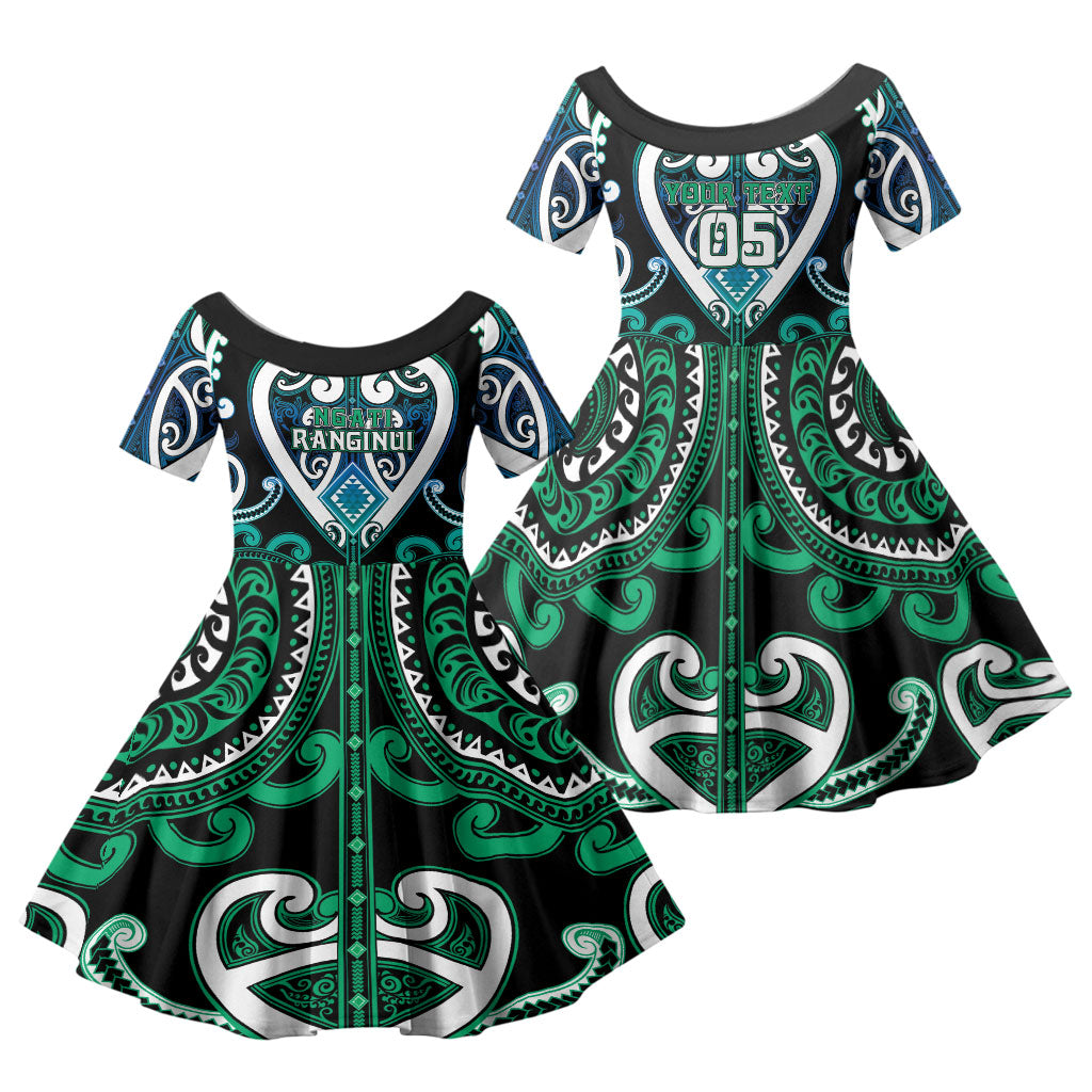 Custom Aotearoa Ngati Ranginui Family Matching Long Sleeve Bodycon Dress and Hawaiian Shirt Maori Tribal Pattern LT05 Daughter's Dress Cyan - Polynesian Pride