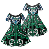 Custom Aotearoa Ngati Ranginui Family Matching Long Sleeve Bodycon Dress and Hawaiian Shirt Maori Tribal Pattern LT05 Daughter's Dress Cyan - Polynesian Pride