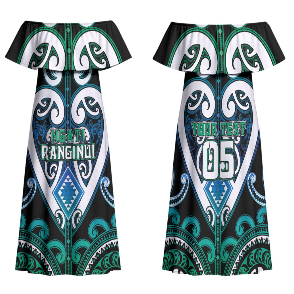 Custom Aotearoa Ngati Ranginui Family Matching Off Shoulder Maxi Dress and Hawaiian Shirt Maori Tribal Pattern LT05 Mom's Dress Cyan - Polynesian Pride