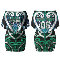 Custom Aotearoa Ngati Ranginui Family Matching Off Shoulder Short Dress and Hawaiian Shirt Maori Tribal Pattern LT05 Mom's Dress Cyan - Polynesian Pride