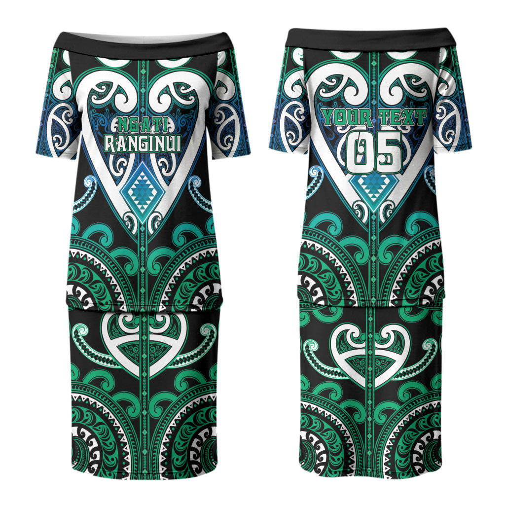 Custom Aotearoa Ngati Ranginui Family Matching Puletasi and Hawaiian Shirt Maori Tribal Pattern LT05 Mom's Dress Cyan - Polynesian Pride