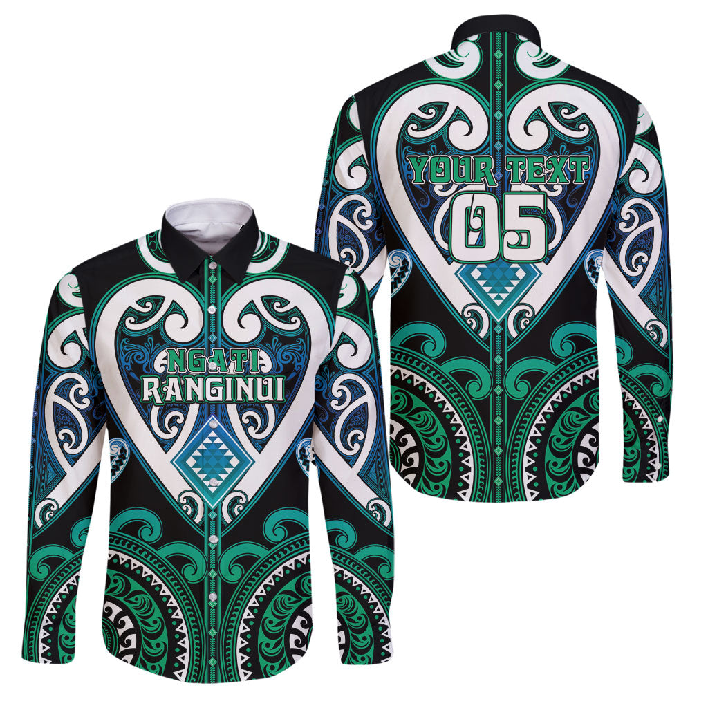 Custom Aotearoa Ngati Ranginui Family Matching Puletasi and Hawaiian Shirt Maori Tribal Pattern LT05 Dad's Shirt - Long Sleeve Cyan - Polynesian Pride