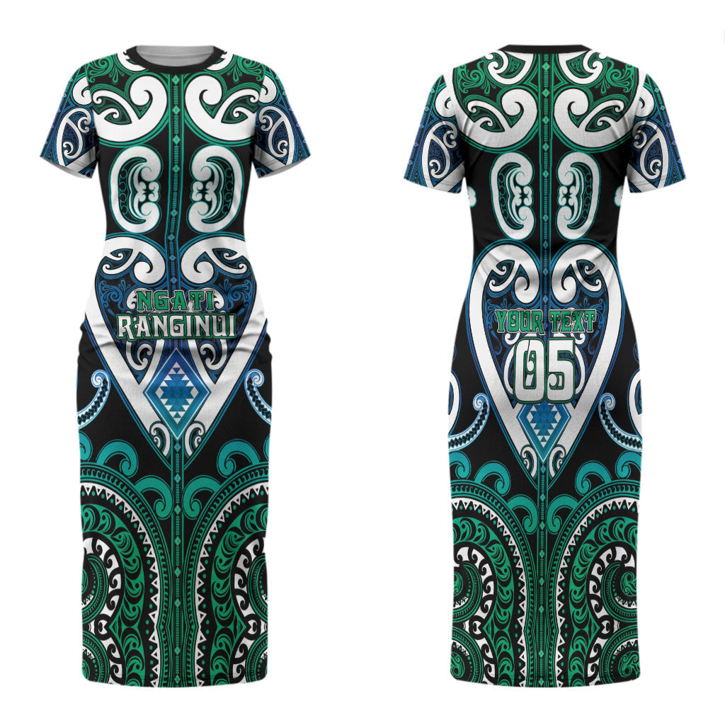 Custom Aotearoa Ngati Ranginui Family Matching Short Sleeve Bodycon Dress and Hawaiian Shirt Maori Tribal Pattern LT05 Mom's Dress Cyan - Polynesian Pride