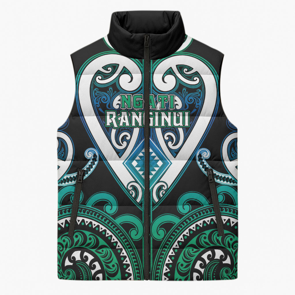 Custom Aotearoa Ngati Ranginui Sleeveless Puffer Jacket Maori Tribal Pattern LT05 Unisex Cyan - Polynesian Pride