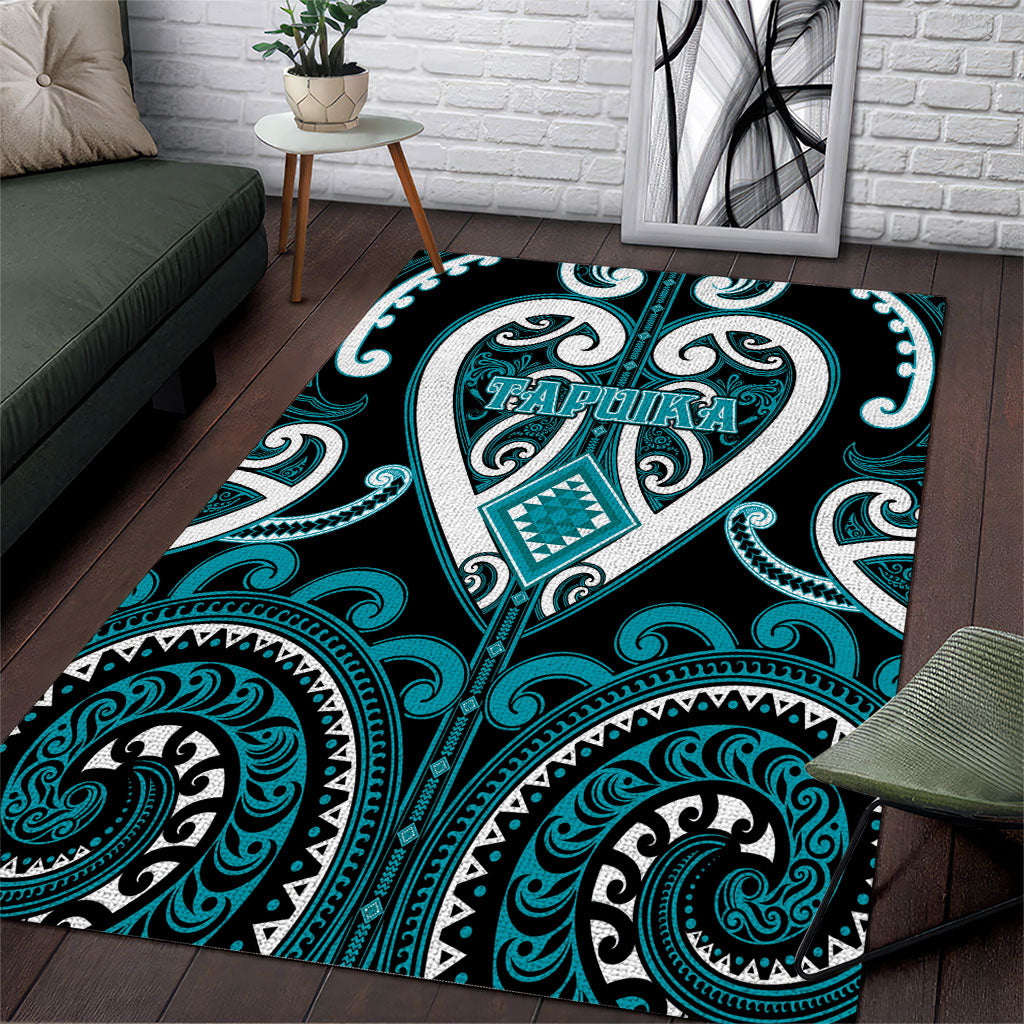 Aotearoa Tapuika Area Rug Maori Tribal Pattern LT05 Teal - Polynesian Pride