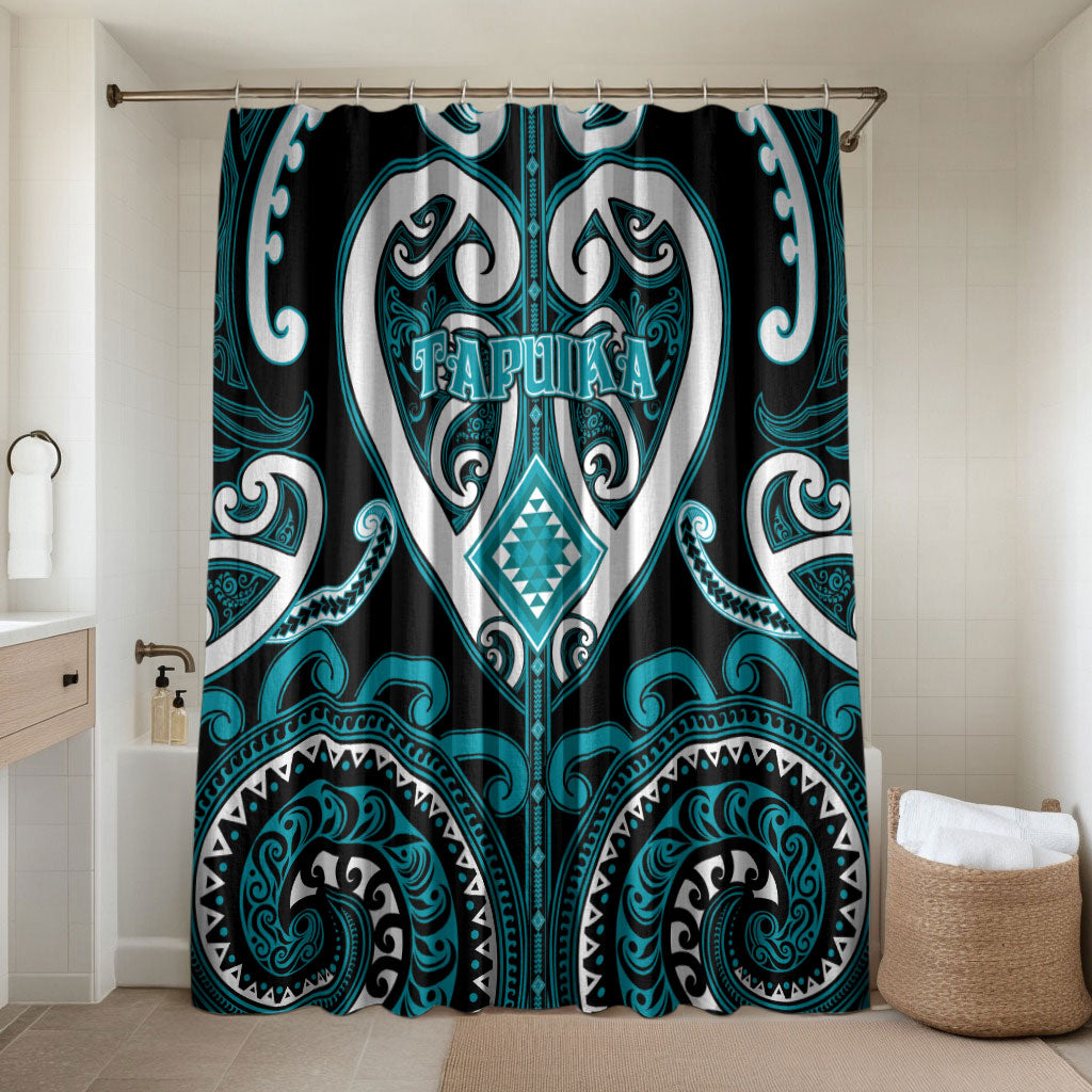 Aotearoa Tapuika Bathroom Set Maori Tribal Pattern LT05 Shower Curtain Only Teal - Polynesian Pride