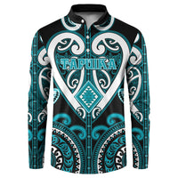 Custom Aotearoa Tapuika Button Sweatshirt Maori Tribal Pattern LT05 Teal - Polynesian Pride