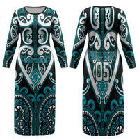 Custom Aotearoa Tapuika Family Matching Long Sleeve Bodycon Dress and Hawaiian Shirt Maori Tribal Pattern LT05 Mom's Dress Teal - Polynesian Pride