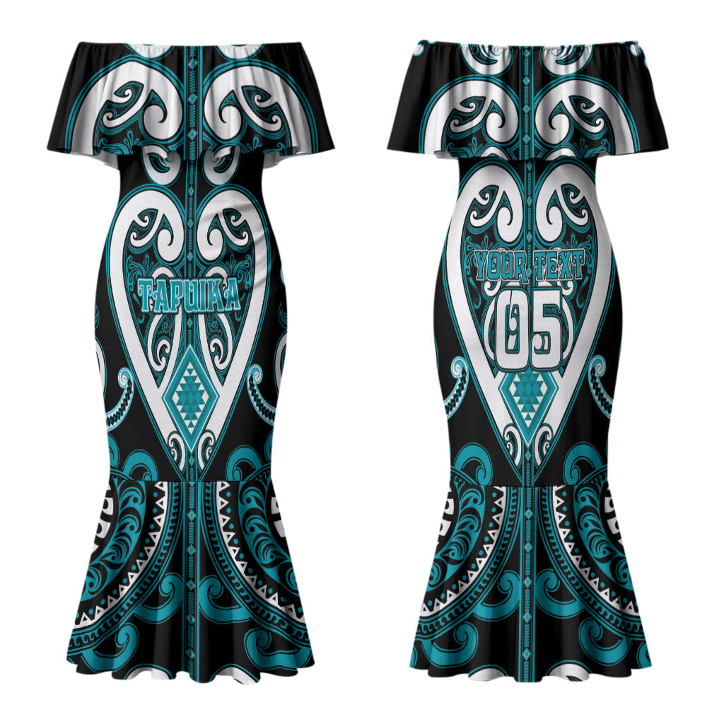 Custom Aotearoa Tapuika Family Matching Mermaid Dress and Hawaiian Shirt Maori Tribal Pattern LT05 Mom's Dress Teal - Polynesian Pride
