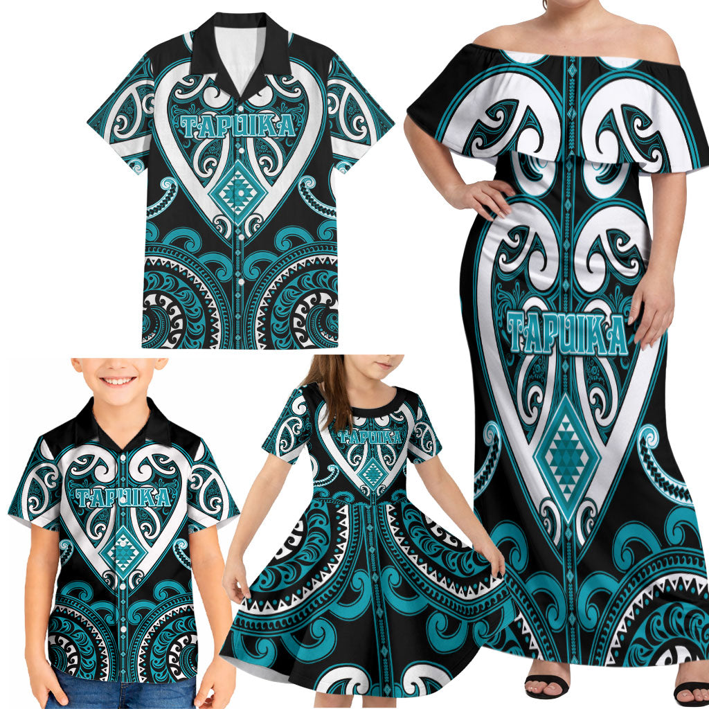 Custom Aotearoa Tapuika Family Matching Off Shoulder Maxi Dress and Hawaiian Shirt Maori Tribal Pattern LT05 - Polynesian Pride