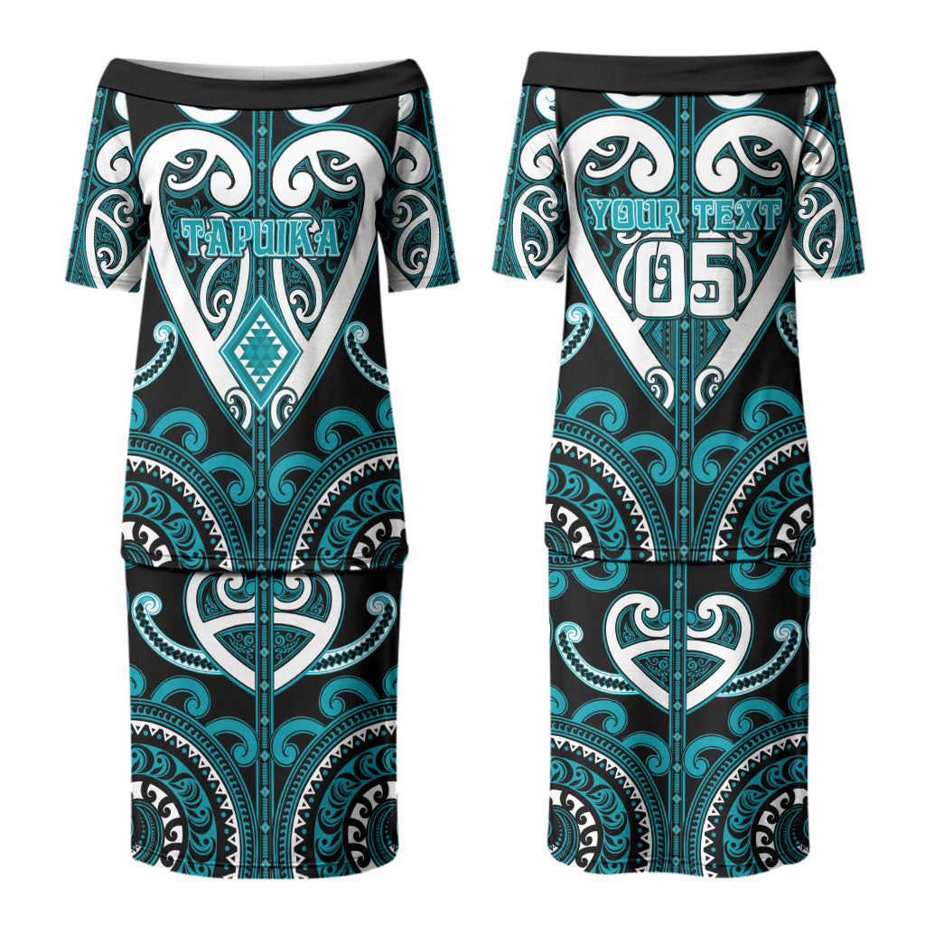 Custom Aotearoa Tapuika Family Matching Puletasi and Hawaiian Shirt Maori Tribal Pattern LT05 Mom's Dress Teal - Polynesian Pride