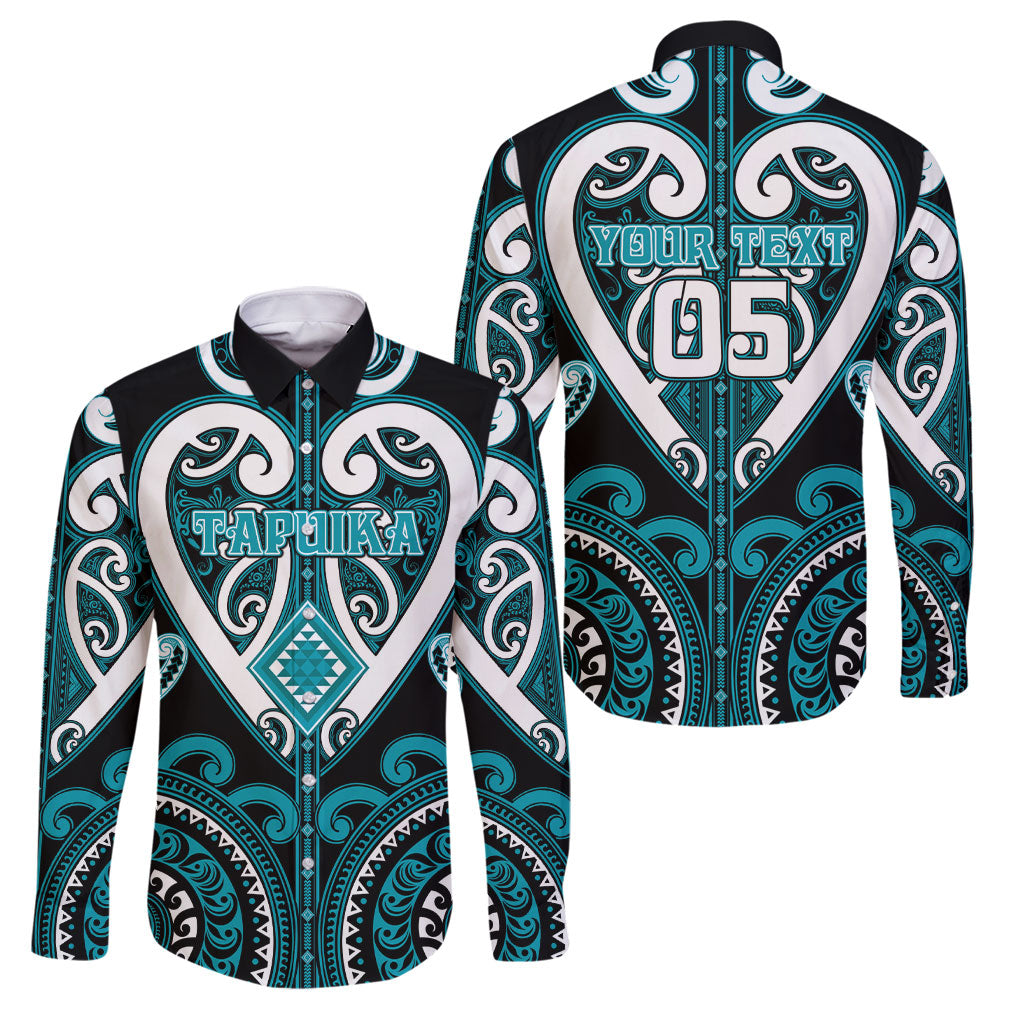 Custom Aotearoa Tapuika Family Matching Puletasi and Hawaiian Shirt Maori Tribal Pattern LT05 Dad's Shirt - Long Sleeve Teal - Polynesian Pride