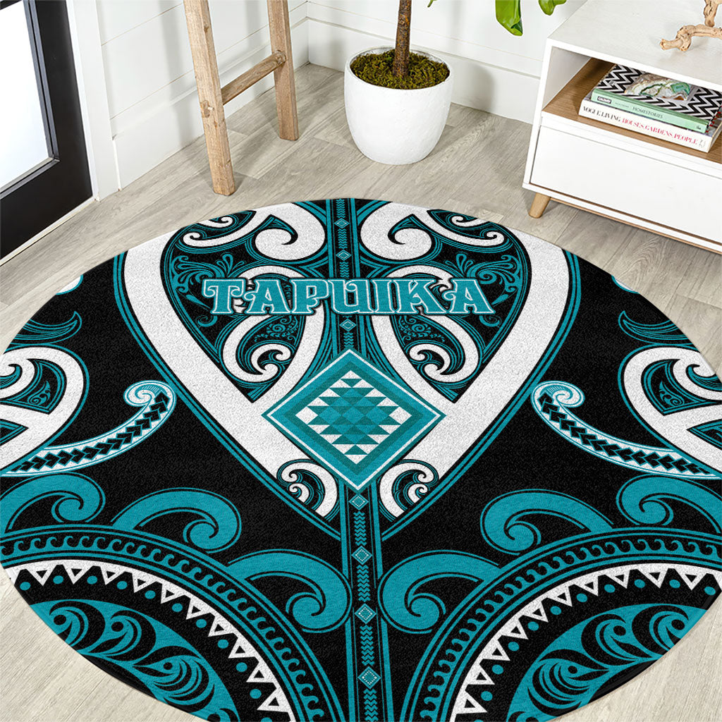 Aotearoa Tapuika Round Carpet Maori Tribal Pattern LT05 Teal - Polynesian Pride