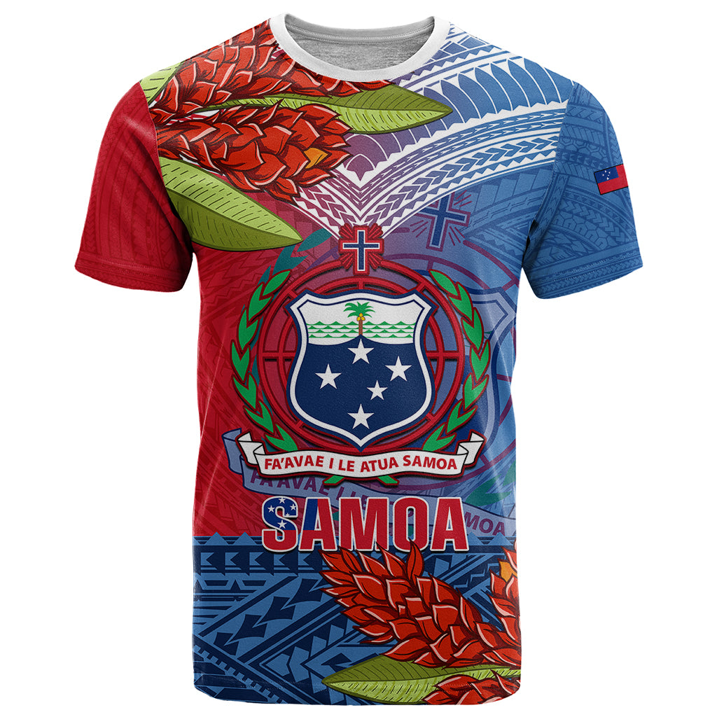 Personalized Samoa T Shirt Teuila Torch Ginger Mix Polynesian Tribal LT05 Blue - Polynesian Pride