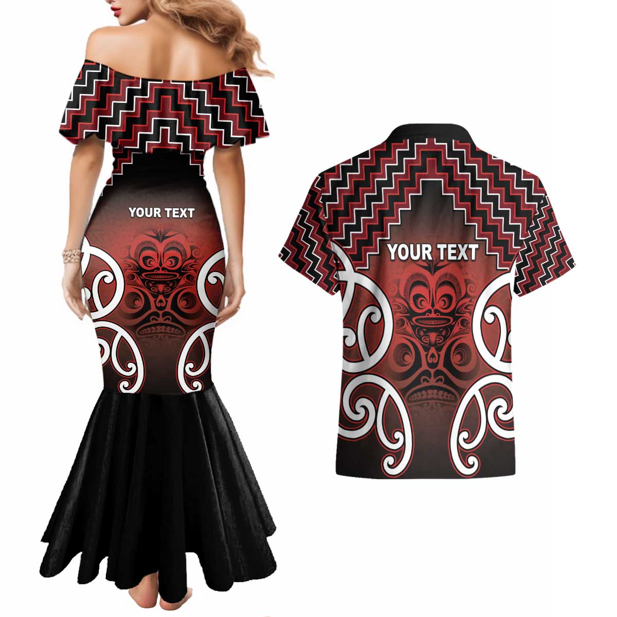 Personalised Aotearoa Mana Motuhake Couples Matching Mermaid Dress and Hawaiian Shirt Poutama With Maori Pattern - Polynesian Pride