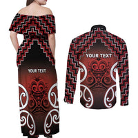 Personalised Aotearoa Mana Motuhake Couples Matching Off Shoulder Maxi Dress and Long Sleeve Button Shirt Poutama With Maori Pattern - Polynesian Pride