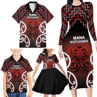 Personalised Aotearoa Mana Motuhake Family Matching Long Sleeve Bodycon Dress and Hawaiian Shirt Poutama With Maori Pattern - Polynesian Pride