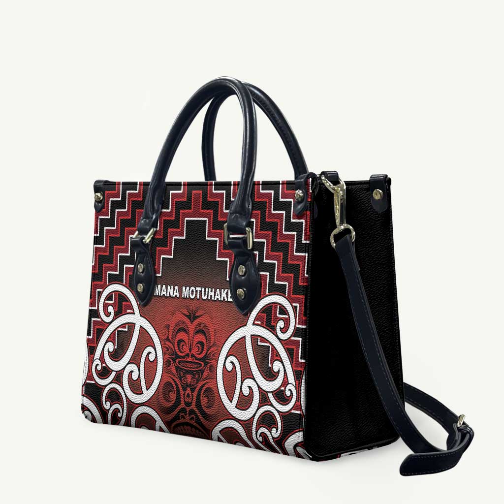 Aotearoa Mana Motuhake Leather Bag Poutama With Maori Pattern - Polynesian Pride
