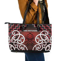 Aotearoa Mana Motuhake Leather Tote Bag Poutama With Maori Pattern - Polynesian Pride