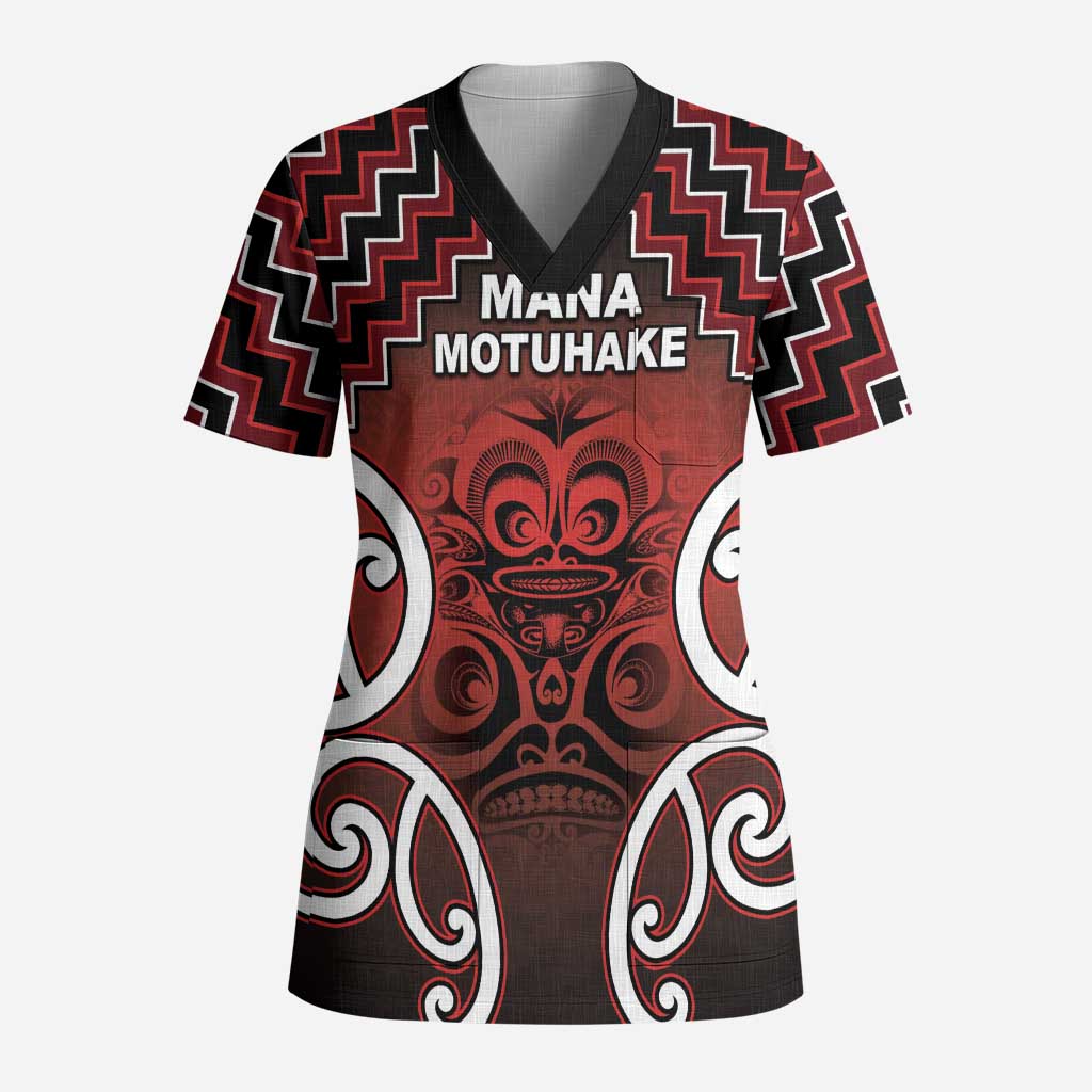Personalised Aotearoa Mana Motuhake Scrub Top Poutama With Maori Pattern LT05 Adult Red - Polynesian Pride