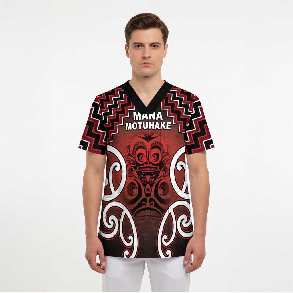 Personalised Aotearoa Mana Motuhake Scrub Top Poutama With Maori Pattern - Polynesian Pride