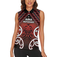 Personalised Aotearoa Mana Motuhake Women Sleeveless Polo Shirt Poutama With Maori Pattern - Polynesian Pride