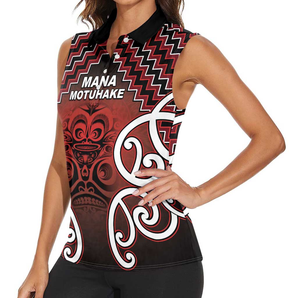 Personalised Aotearoa Mana Motuhake Women Sleeveless Polo Shirt Poutama With Maori Pattern - Polynesian Pride