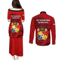 tonga-king-tupou-i-day-couples-matching-puletasi-dress-and-long-sleeve-button-shirts-tropical-flowers-with-ngatu-pattern