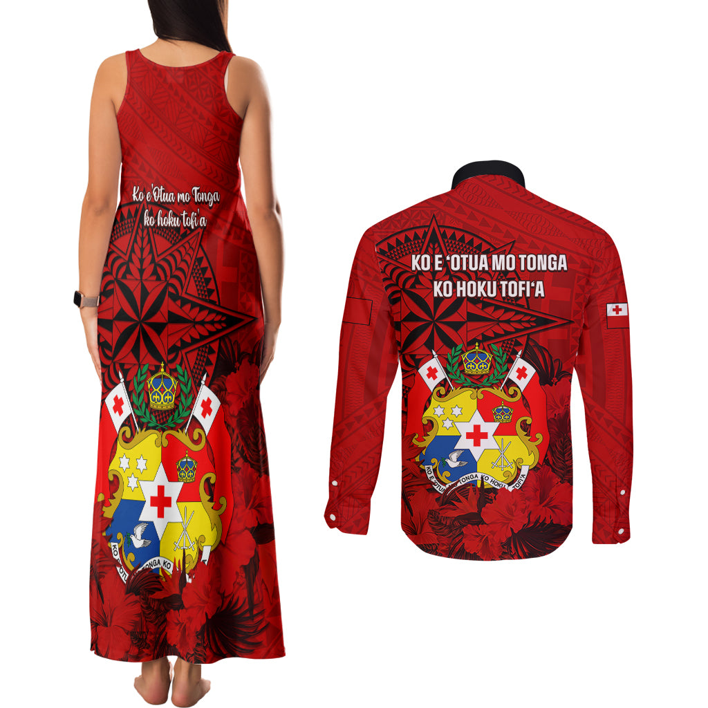 tonga-king-tupou-i-day-couples-matching-tank-maxi-dress-and-long-sleeve-button-shirts-tropical-flowers-with-ngatu-pattern