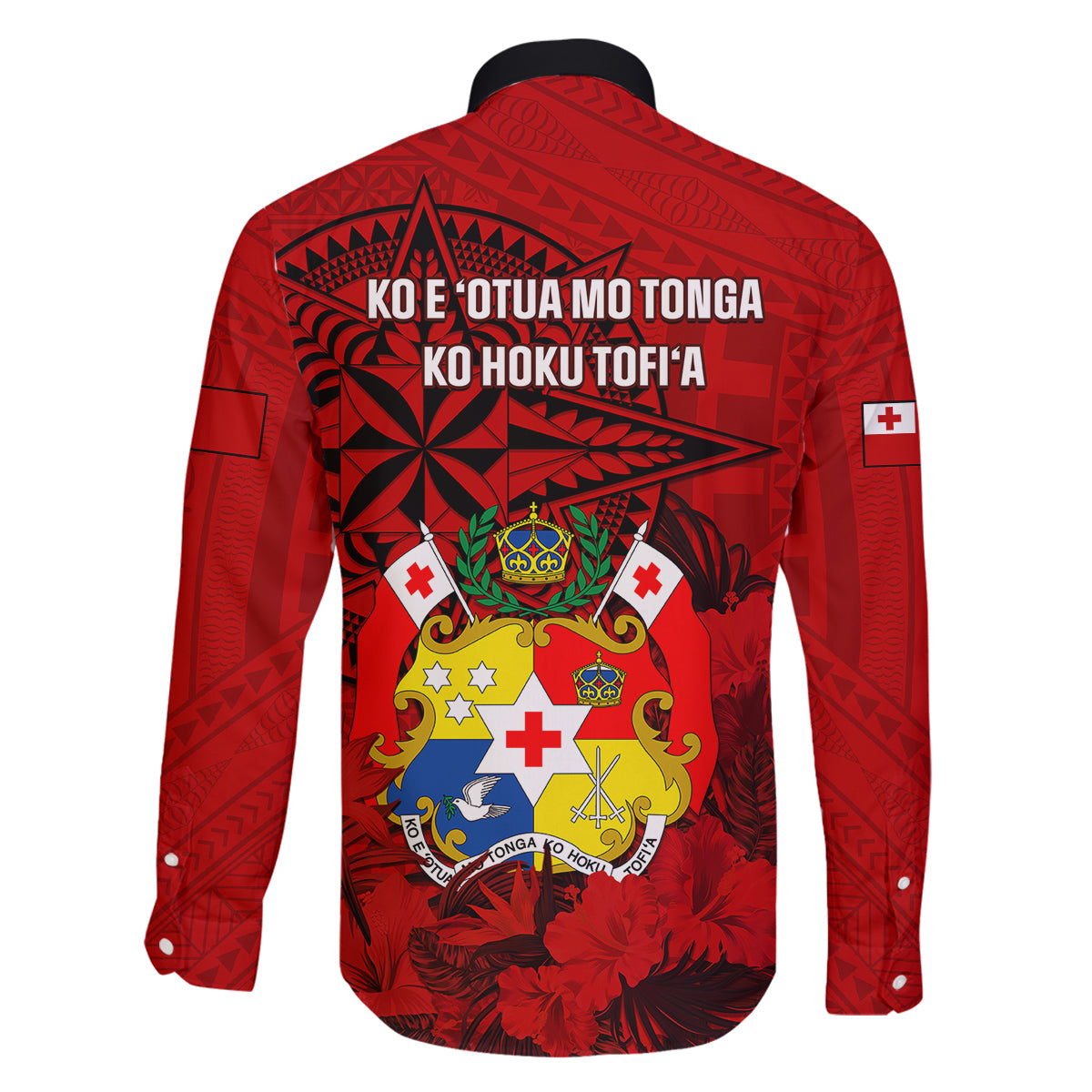 Tonga King Tupou I Day Family Matching Long Sleeve Bodycon Dress and Hawaiian Shirt Tropical Flowers With Ngatu Pattern LT05 - Polynesian Pride